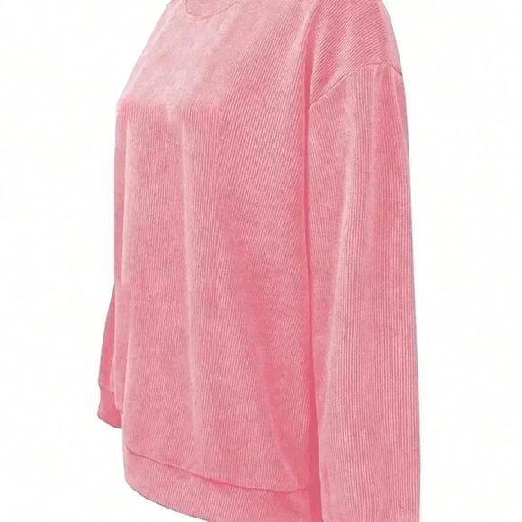 Pink Casual Women's Minimalist Crew Neck Long Sleeve Sweatshirt - Picture 3 of 4